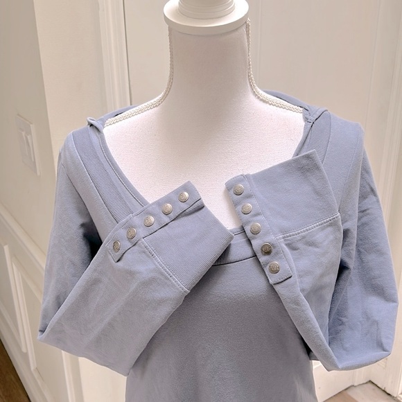 BCBG Paris Womens Scoop Neck Long Sleeve Sweatshirt with Hood Size M Blue Color - Picture 4 of 10